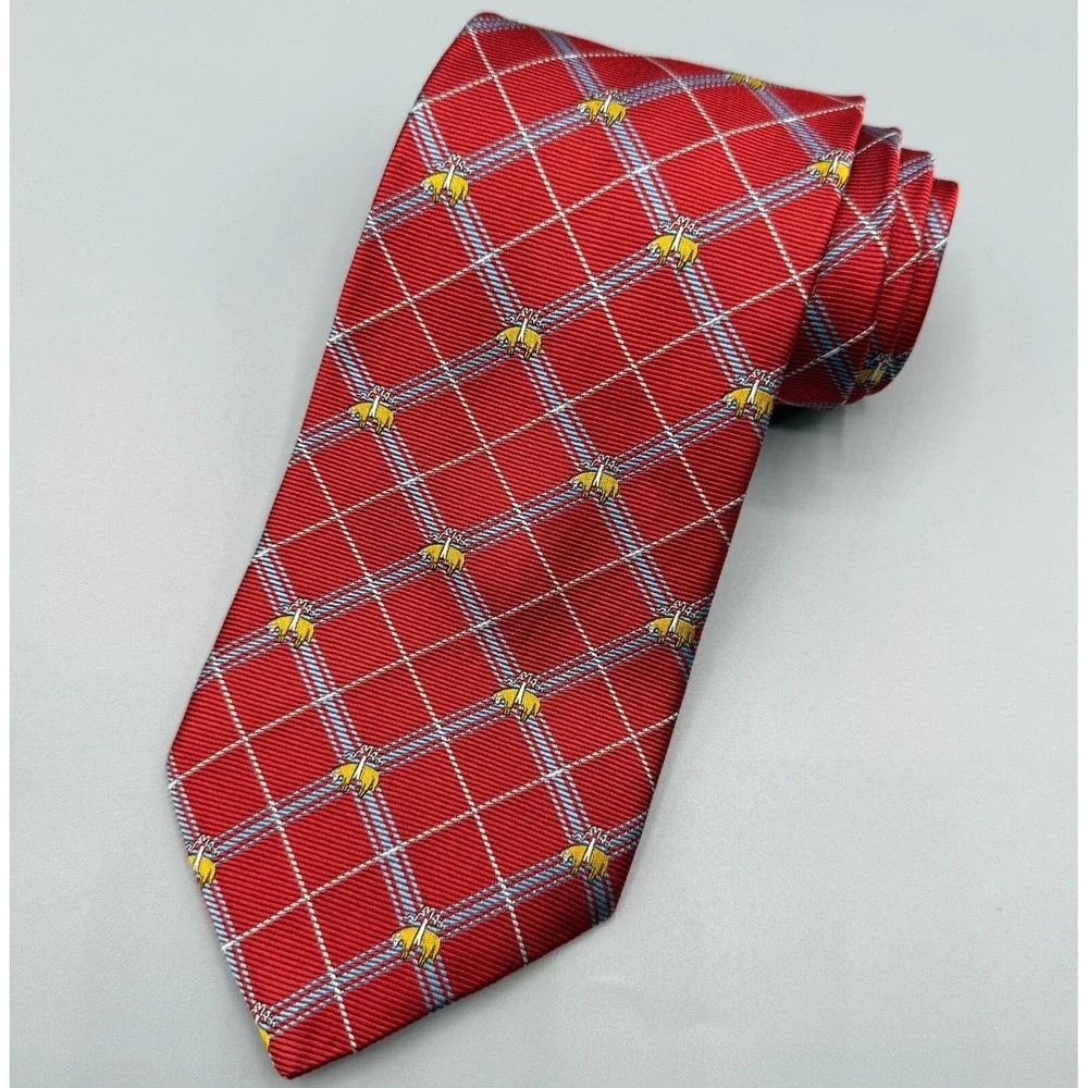 Brooks Brothers Makers Tie Mens Red Golden Fleece Geometric Silk Classic Necktie